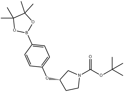 1-Pyrrolidinecarboxylic acid, 3-[4-(4,4,5,5-tetramethyl-1,3,2-dioxaborolan-2-yl)phenoxy]-, 1,1-dimethylethyl ester, (3S)- 化学構造式