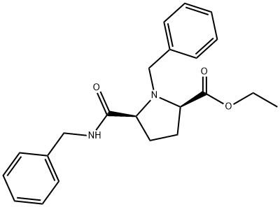 D-Proline, 1-(phenylmethyl)-5-[[(phenylmethyl)amino]carbonyl]-, ethyl ester, (5S)- 化学構造式