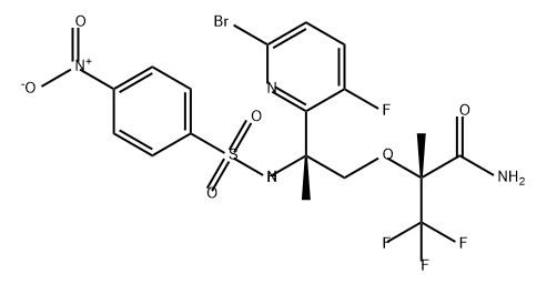 Propanamide, 2-[(2R)-2-(6-bromo-3-fluoro-2-pyridinyl)-2-[[(4-nitrophenyl)sulfonyl]amino]propoxy]-3,3,3-trifluoro-2-methyl-, (2R)-,1387561-16-1,结构式