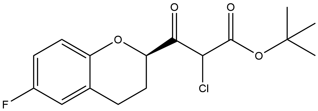 2H-1-Benzopyran-2-propanoic acid, α-chloro-6-fluoro-3,4-dihydro-β-oxo-, 1,1-dimethylethyl ester, (2R)- 化学構造式