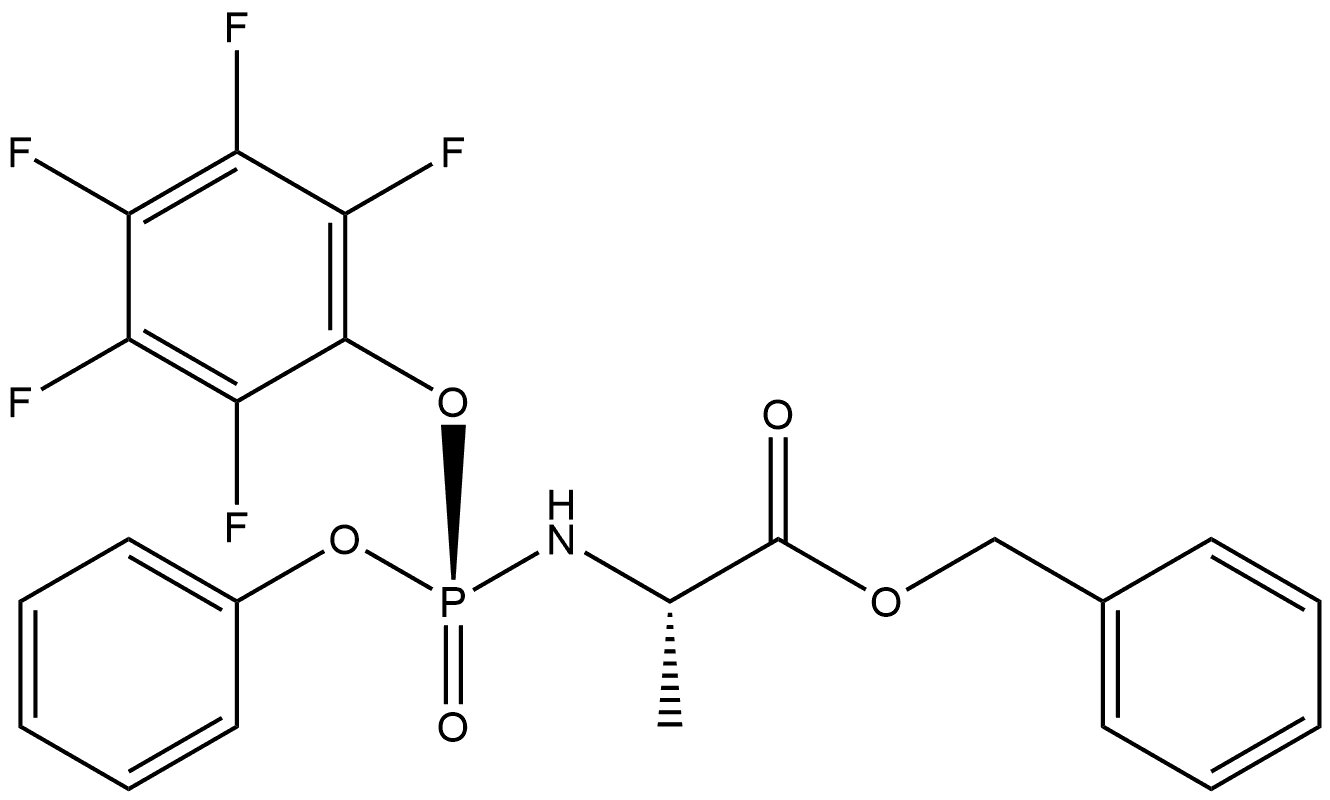 L-Alanine, N-[(S)-(2,3,4,5,6-pentafluorophenoxy)phenoxyphosphinyl]-, phenylmethyl ester Struktur