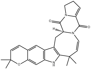 1H-Pyrano[3,2-f]pyrrolo[1'',2'':4',5']pyrazino[1',2':1,2]azocino[5,4-b]indole-4,17(2H,8H)-dione, 9,12,16,16a-tetrahydro-8,8,12,12-tetramethyl-, (16aS)-,1392300-53-6,结构式