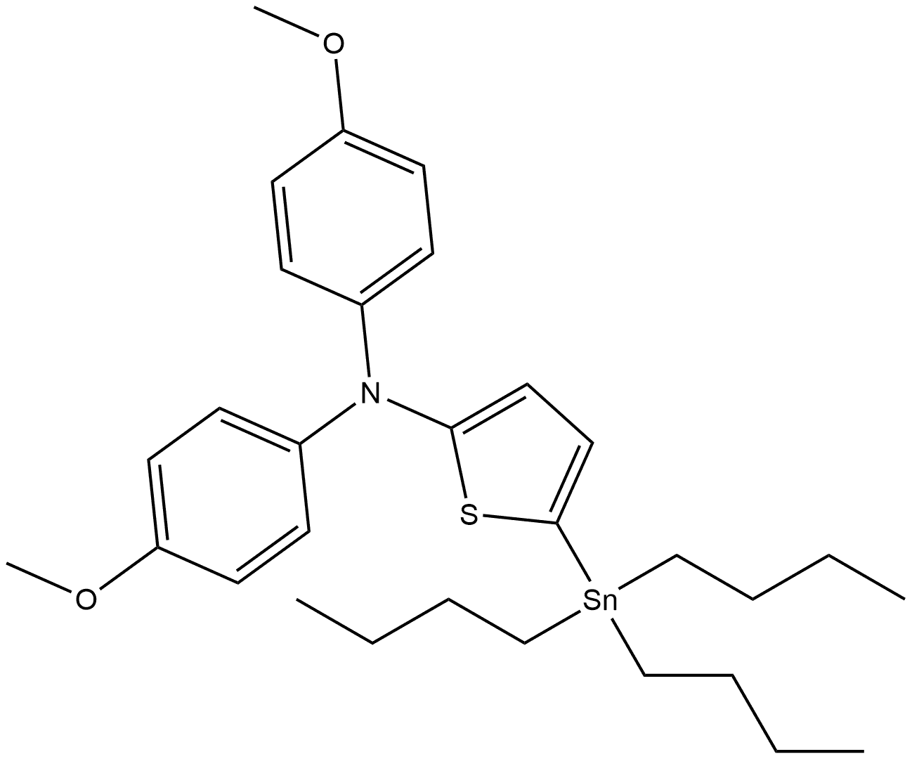 2-Thiophenamine, N,N-bis(4-methoxyphenyl)-5-(tributylstannyl)- 结构式