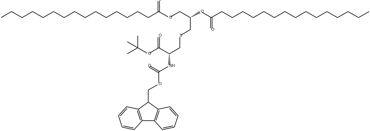 Hexadecanoic acid, (1S)-1-[[[(2R)-2-[(1,1-dimethylethoxy)carbonyl]-2-[[(9H-fluoren-9-ylmethoxy)carbonyl]amino]ethyl]thio]methyl]-1,2-ethanediyl ester (9CI)