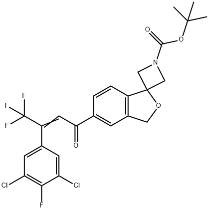 Spiro[azetidine-3,1'(3'H)-isobenzofuran]-1-carboxylic acid, 5'-[3-(3,5-dichloro-4-fluorophenyl)-4,4,4-trifluoro-1-oxo-2-buten-1-yl]-, 1,1-dimethylethyl ester Structure