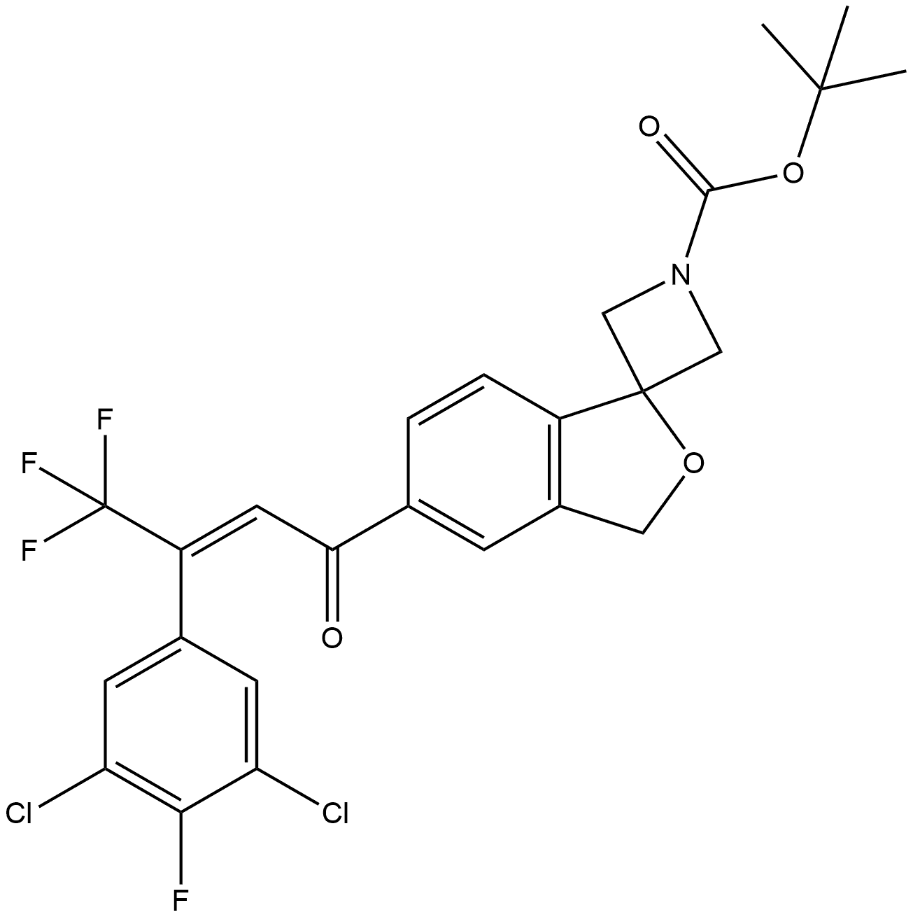 1,1-Dimethylethyl 5′-[(2E)-3-(3,5-dichloro-4-fluorophenyl)-4,4,4-trifluoro-1-oxo-2-buten-1-yl]spiro[azetidine-3,1′(3′H)-isobenzofuran]-1-carboxylate Structure