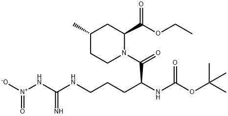 2-Piperidinecarboxylic acid, 1-[(2S)-2-[[(1,1-dimethylethoxy)carbonyl]amino]-5-[[imino(nitroamino)methyl]amino]-1-oxopentyl]-4-methyl-, ethyl ester, (2S,4S)- Struktur