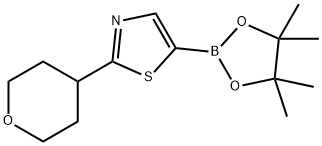 Thiazole, 2-(tetrahydro-2H-pyran-4-yl)-5-(4,4,5,5-tetramethyl-1,3,2-dioxaborolan-2-yl)- Structure