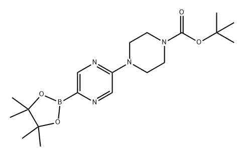 1-Piperazinecarboxylic acid, 4-[5-(4,4,5,5-tetramethyl-1,3,2-dioxaborolan-2-yl)-2-pyrazinyl]-, 1,1-dimethylethyl ester Structure