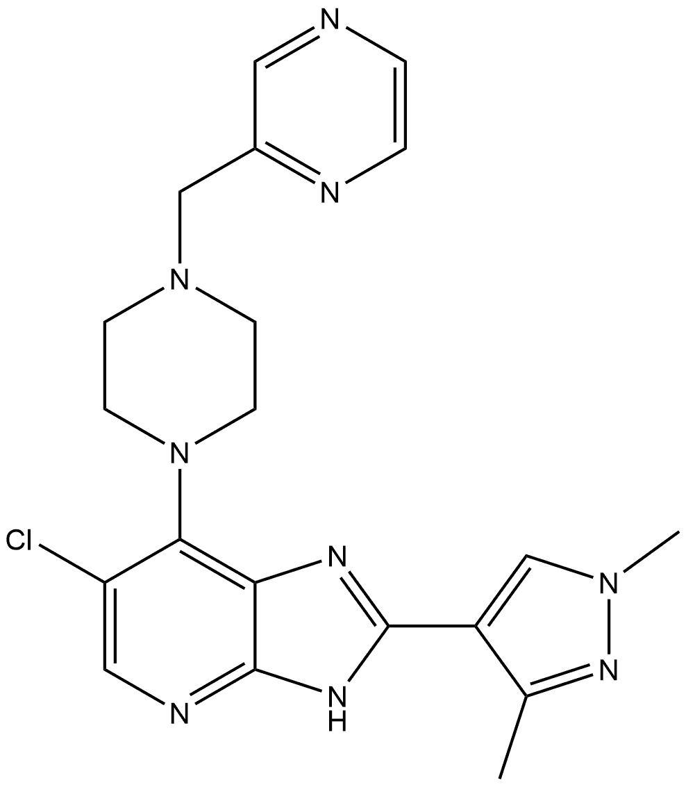 6-Chloro-2-(1,3-dimethyl-1H-pyrazol-4-yl)-7-[4-(2-pyrazinylmethyl)-1-piperazinyl]-3H-imidazo[4,5-b]pyridine Struktur