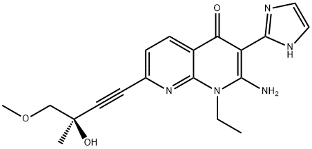 1,8-Naphthyridin-4(1H)-one, 2-amino-1-ethyl-7-[(3R)-3-hydroxy-4-methoxy-3-methyl-1-butyn-1-yl]-3-(1H-imidazol-2-yl)- Structure