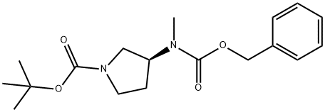 1-Pyrrolidinecarboxylic acid, 3-[methyl[(phenylmethoxy)carbonyl]amino]-, 1,1-dimethylethyl ester, (3S)- 化学構造式