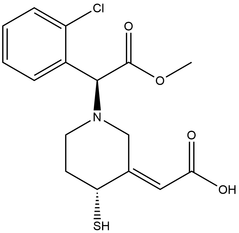 1-Piperidineacetic acid, 3-(carboxymethylene)-α-(2-chlorophenyl)-4-mercapto-, 1-methyl ester, (αS,3E,4R)- 结构式