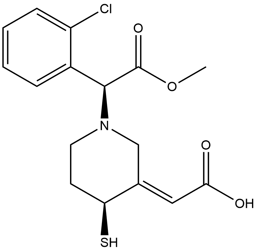 1-Piperidineacetic acid, 3-(carboxymethylene)-α-(2-chlorophenyl)-4-mercapto-, 1-methyl ester, (αS,3E,4S)-,1415550-28-5,结构式