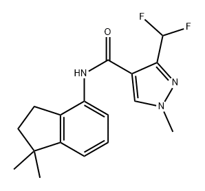 1H-Pyrazole-4-carboxamide, 3-(difluoromethyl)-N-(2,3-dihydro-1,1-dimethyl-1H-inden-4-yl)-1-methyl- Struktur
