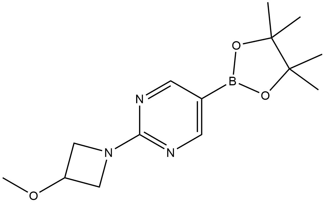 2-(3-methoxyazetidin-1-yl)-5-(4,4,5,5-tetramethyl-1,3,2-dioxaborolan-2-yl)pyrimidine 结构式