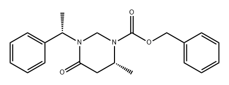 1(2H)-Pyrimidinecarboxylic acid, tetrahydro-6-methyl-4-oxo-3-[(1S)-1-phenylethyl]-, phenylmethyl ester, (6R)- 化学構造式