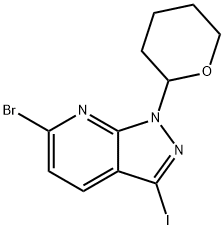 6-bromo-3-iodo-1-(tetrahydro-2H-pyran-2-yl)-1H-pyrazolo[3,4-b]pyridine Struktur