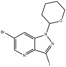 6-Bromo-3-iodo-1-(tetrahydro-2H-pyran-2-yl)-1H-pyrazolo[4,3-b]pyridine 化学構造式