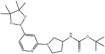 Carbamic acid, N-[1-[4-(4,4,5,5-tetramethyl-1,3,2-dioxaborolan-2-yl)-2-pyridinyl]-3-pyrrolidinyl]-, 1,1-dimethylethyl ester 化学構造式