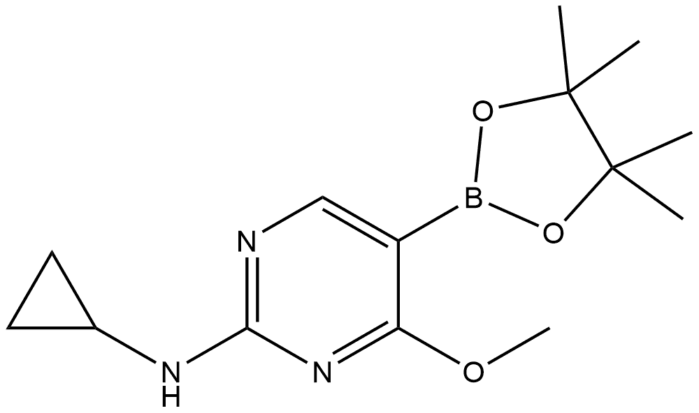 N-cyclopropyl-4-methoxy-5-(4,4,5,5-tetramethyl-1,3,2-dioxaborolan-2-yl)pyrimidin-2-amine 化学構造式