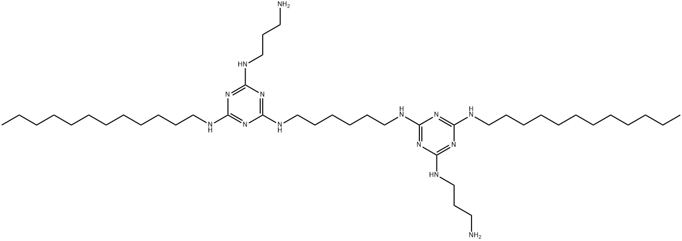 N2 ,N2' -(hexane-1,6-diyl)bis(N4 -(3-aminopropyl)-N6 -dodecyl-1,3,5- triazine-2,4,6-triamine)|N2,N2'-(己烷-1,6-二酰基)双(N4-(3-氨基丙基)-N6-十二烷基-1,3,5-三嗪-2,4,6-三胺)