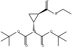 Cyclopropanecarboxylic acid, 2-[bis[(1,1-dimethylethoxy)carbonyl]amino]-, ethyl ester, (1R,2R)- 化学構造式
