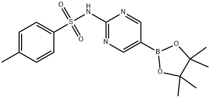 Benzenesulfonamide, 4-methyl-N-[5-(4,4,5,5-tetramethyl-1,3,2-dioxaborolan-2-yl)-2-pyrimidinyl]- 化学構造式