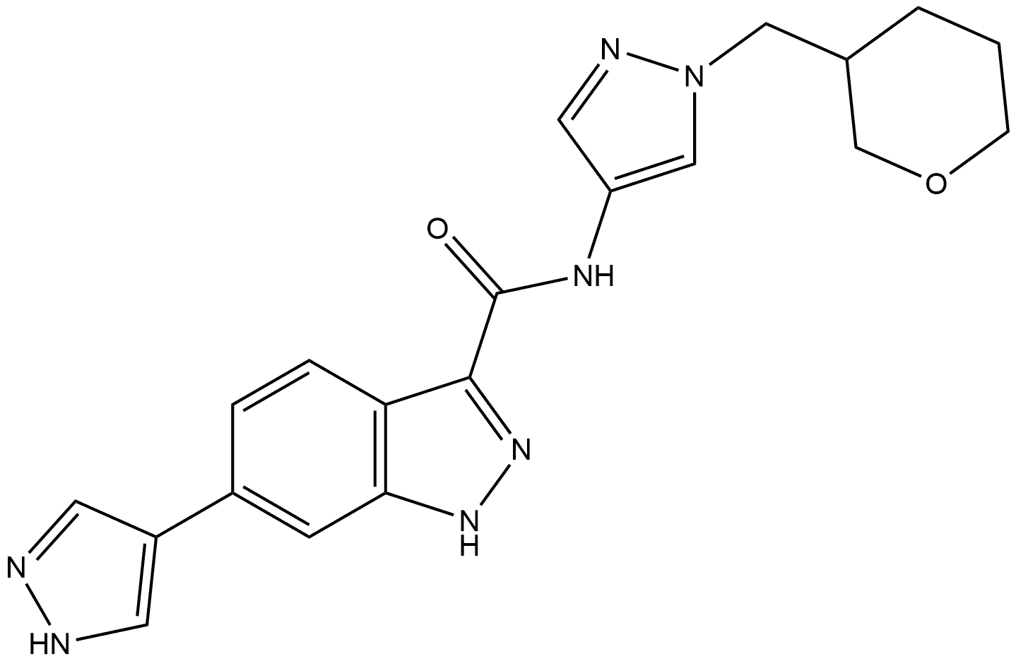 6-(1H-Pyrazol-4-yl)-N-[1-[(tetrahydro-2H-pyran-3-yl)methyl]-1H-pyrazol-4-yl]-1H-indazole-3-carboxamide Structure