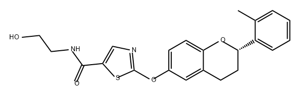 5-Thiazolecarboxamide, 2-[[(2S)-3,4-dihydro-2-(2-methylphenyl)-2H-1-benzopyran-6-yl]oxy]-N-(2-hydroxyethyl)- 化学構造式