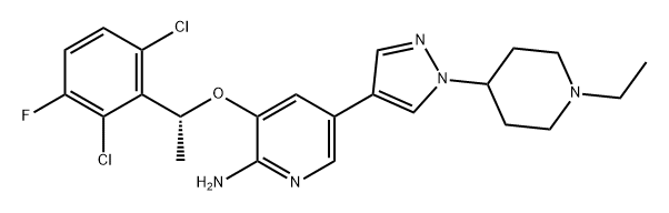 2-Pyridinamine, 3-[(1R)-1-(2,6-dichloro-3-fluorophenyl)ethoxy]-5-[1-(1-ethyl-4-piperidinyl)-1H-pyrazol-4-yl]- 化学構造式