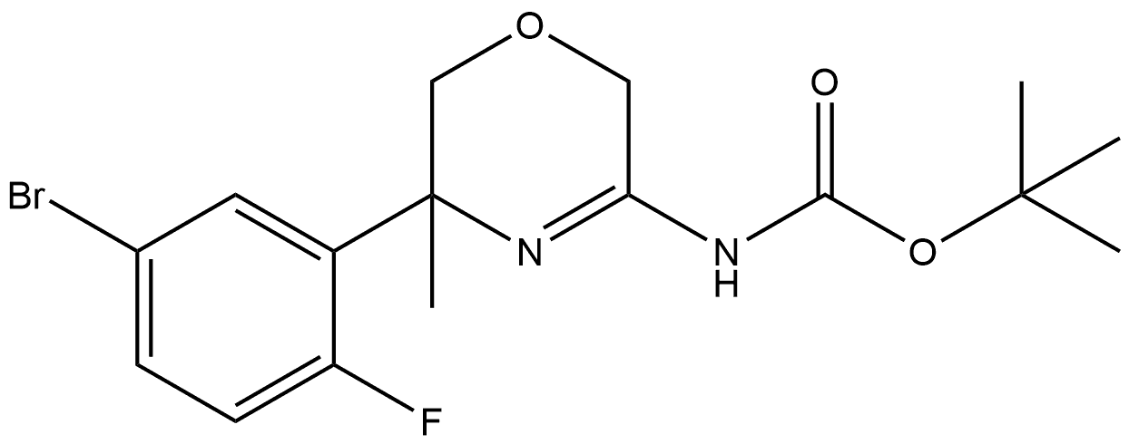 1,1-Dimethylethyl N-[5-(5-bromo-2-fluorophenyl)-5,6-dihydro-5-methyl-2H-1,4-oxazin-3-yl]carbamate 化学構造式