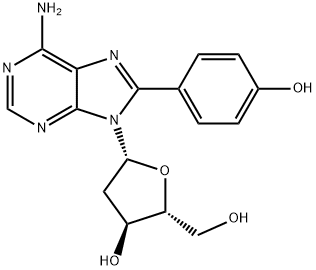 (2R,3S,5R)-5-(6-Amino-8-(4-hydroxyphenyl)-9H-purin-9-yl)-2-(hydroxymethyl)tetrahydrofuran-3-ol 化学構造式