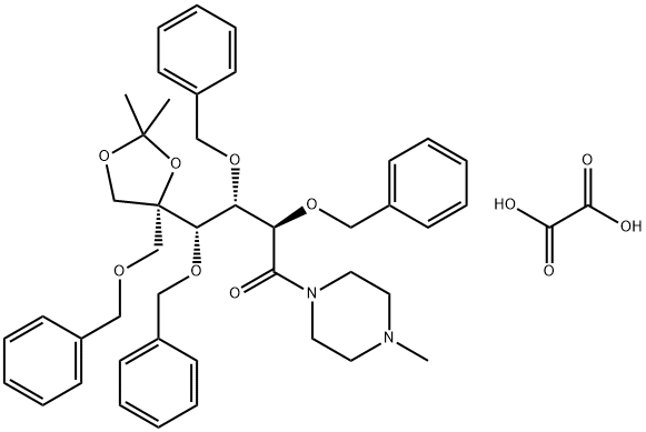 1431329-08-6 D-Glucose, 5,6-O-(1-methylethylidene)-1-C-(4-methyl-1-piperazinyl)-5-C-[(phenylmethoxy)methyl]-2,3,4-tris-O-(phenylmethyl)-, ethanedioate (1:1)