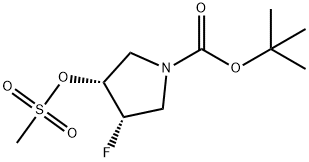 1-Pyrrolidinecarboxylic acid, 3-fluoro-4-[(methylsulfonyl)oxy]-, 1,1-dimethylethyl ester, (3S,4R)- 化学構造式