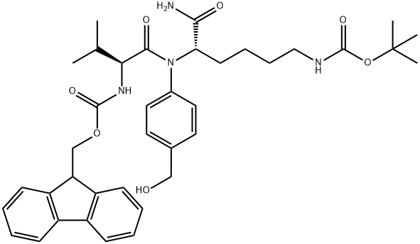 L-Lysinamide, N-[(9H-fluoren-9-ylmethoxy)carbonyl]-L-valyl-N6-[(1,1-dimethylethoxy)carbonyl]-N-[4-(hydroxymethyl)phenyl]- Structure