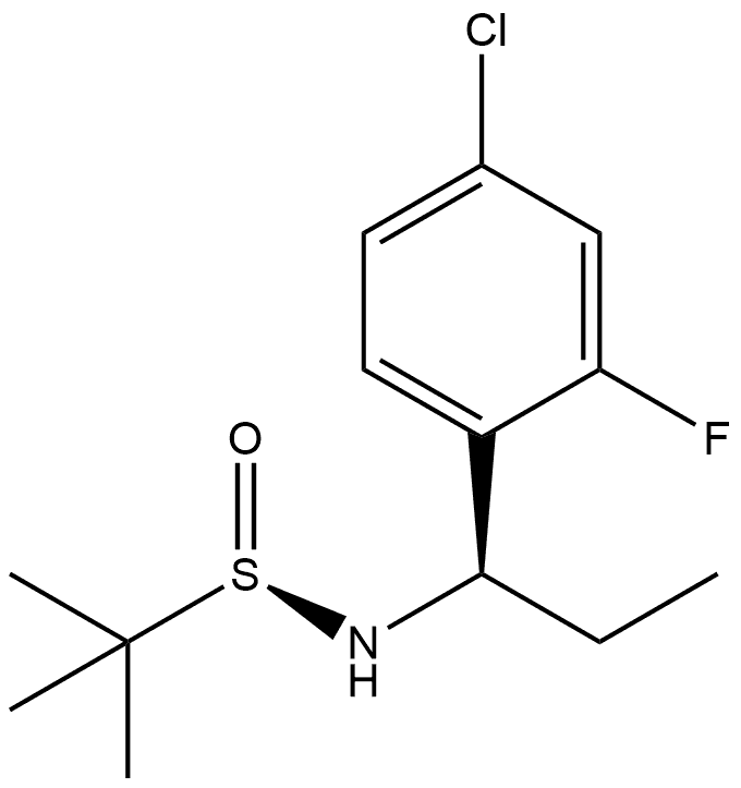2-Propanesulfinamide, N-[(1R)-1-(4-chloro-2-fluorophenyl)propyl]-2-methyl-, [S(R)]-,1433401-48-9,结构式