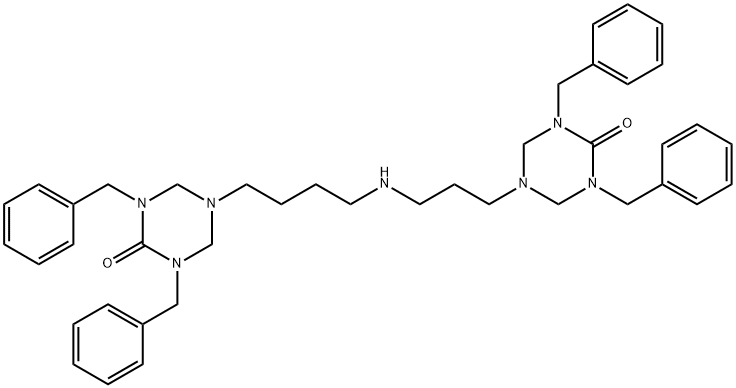 1,3,5-Triazin-2(1H)-one, tetrahydro-1,3-bis(phenylmethyl)-5-[3-[[4-[tetrahydro-4-oxo-3,5-bis(phenylmethyl)-1,3,5-triazin-1(2H)-yl]butyl]amino]propyl]- Structure