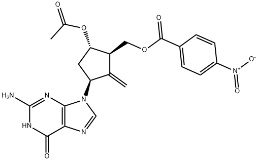 6H-Purin-6-one, 9-[(1S,3R,4S)-4-(acetyloxy)-2-methylene-3-[[(4-nitrobenzoyl)oxy]methyl]cyclopentyl]-2-amino-1,9-dihydro- Structure
