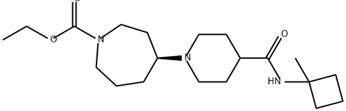 1H-Azepine-1-carboxylic acid, hexahydro-4-[4-[[(1-methylcyclobutyl)amino]carbonyl]-1-piperidinyl]-, ethyl ester, (4S)- Structure