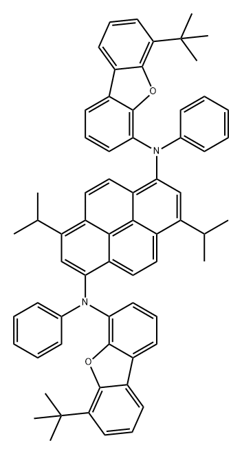 1,6-Pyrenediamine, N1,N6-bis[6-(1,1-dimethylethyl)-4-dibenzofuranyl]-3,8-bis(1-methylethyl)-N1,N6-diphenyl- 化学構造式