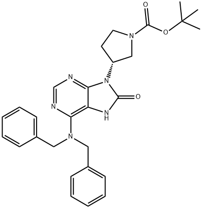 1-Pyrrolidinecarboxylic acid, 3-[6-[bis(phenylmethyl)amino]-7,8-dihydro-8-oxo-9H-purin-9-yl]-, 1,1-dimethylethyl ester, (3R)- Struktur