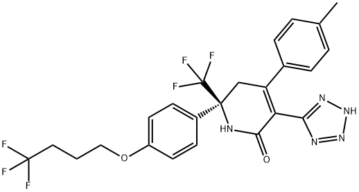 2(1H)-Pyridinone, 5,6-dihydro-4-(4-methylphenyl)-3-(2H-tetrazol-5-yl)-6-[4-(4,4,4-trifluorobutoxy)phenyl]-6-(trifluoromethyl)-, (6S)- Structure