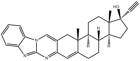 1H-Benzimidazo[2,1-b]cyclopenta[5,6]naphtho[1,2-g]quinazolin-1-ol, 1-ethynyl-2,3,3a,3b,4,5,15,15a,15b,16,17,17a-dodecahydro-15a,17a-dimethyl-, (1R,3aS,3bR,15aR,15bS,17aS)-, 144177-32-2, 结构式