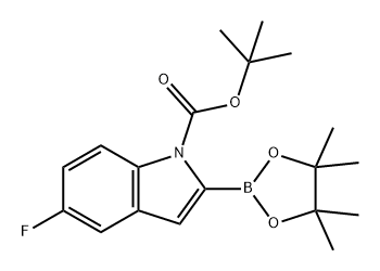 1H-Indole-1-carboxylic acid, 5-fluoro-2-(4,4,5,5-tetramethyl-1,3,2-dioxaborolan-2-yl)-, 1,1-dimethylethyl ester Struktur