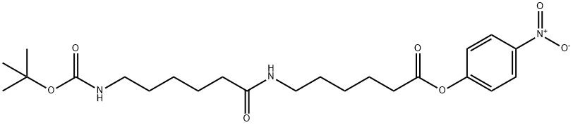 Hexanoic acid, 6-[[6-[[(1,1-dimethylethoxy)carbonyl]amino]-1-oxohexyl]amino]-, 4-nitrophenyl ester Struktur
