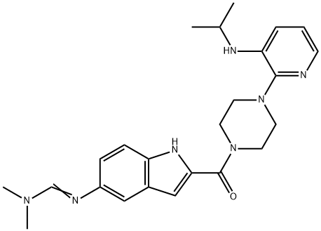 Methanimidamide, N,N-dimethyl-N'-[2-[[4-[3-[(1-methylethyl)amino]-2-pyridinyl]-1-piperazinyl]carbonyl]-1H-indol-5-yl]- Struktur