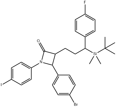 4-(4-Bromophenyl)-3-(3-(tert-butyldimethylsilyl)-3-(4-fluorophenyl)propyl)-1-(4-iodophenyl)azetidin-2-one 化学構造式