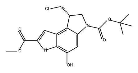 Benzo[1,2-b:4,3-b']dipyrrole-2,6(3H)-dicarboxylic acid, 8-(chloromethyl)-7,8-dihydro-4-hydroxy-, 6-(1,1-dimethylethyl) 2-methyl ester, (8S)- 化学構造式