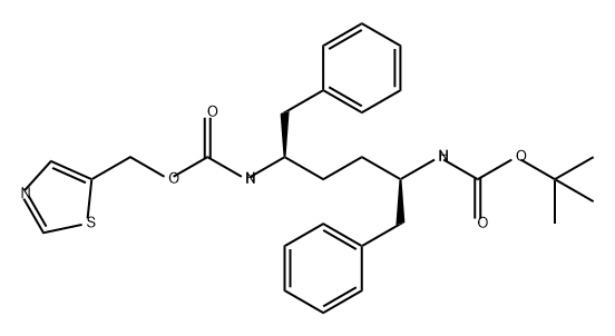 Carbamic acid, N-[(1R,4R)-4-[[(1,1-dimethylethoxy)carbonyl]amino]-5-phenyl-1-(phenylmethyl)pentyl]-, 5-thiazolylmethyl ester Structure